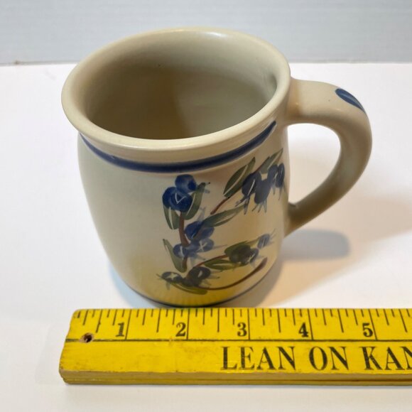 Hand-Painted Pottery Mug with Blue Floral Design & Handle Signed - Picture 8 of 8